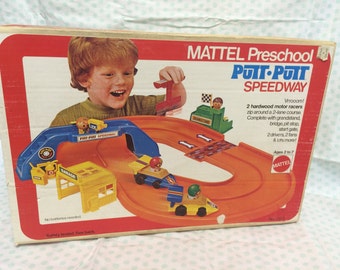 Mattel Preschool, Putt Putt Speedway, Race Cars, Race Track, Mattel 1970s, Vintage Toys, Mattel Speedway, Preschool Toys, Fun Racing Toy