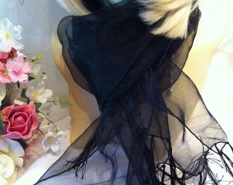 Extra LARGE black sheer smooth textured shawl scarves. soft silk chiffon large scarf gift funeral cruise tassels dress accessoery