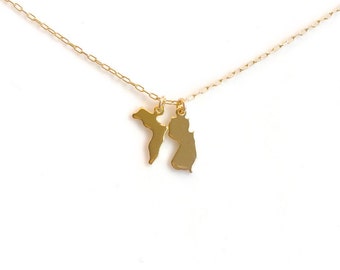 Small Gold State Necklace, Two State Gold with Heart Stamp, Silver State Necklace, Arizona Necklace, California, Texas, Ohio, Utah, Oregon