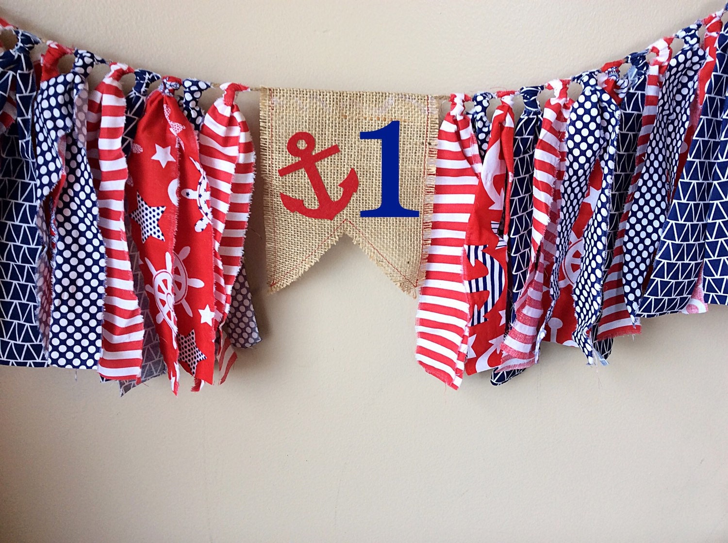 Nautical themed Burlap and Fabric Banner, garland, highchair banner