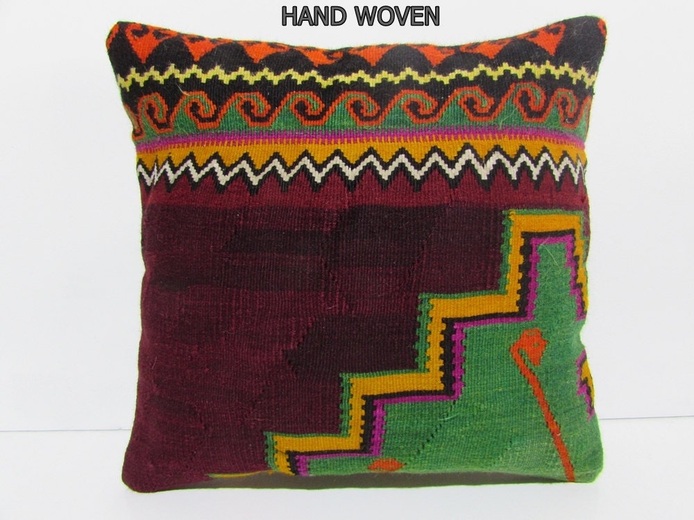 bohemian pillow cover 18x18 western decor kilim pillow red