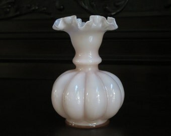 1940s Fenton Pink Case Melon Glass Vase