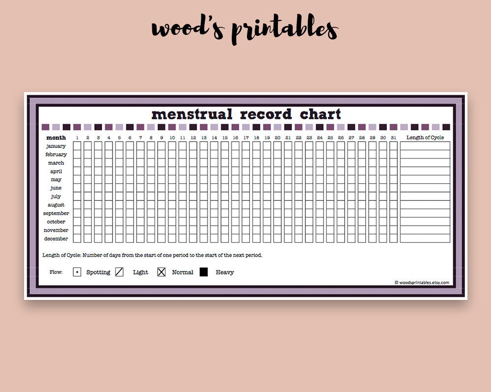 Menstrual Cycle Record PDF Printable Period Calendar Cycle