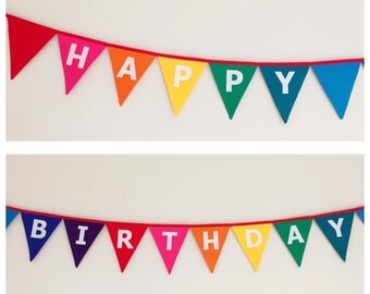 Happy Birthday Rainbow Fabric Bunting Banner Flags Party Decoration