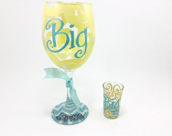 Free Shipping on 7 or More Glasses - Big Wine Glass Shot Glass Sorority Monogram Chevron Personalized Custom Name Beer Mug