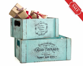 Kitchen Decor, 2 Wooden crates, Country Chic Shabby Chic Home Decor, French Country Cottage Decor, Storage, Home gift idea, Rustic crates