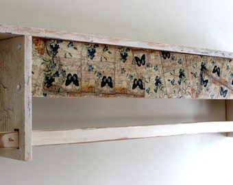Inventory reduction sale! Shabby Chic hanging quilt rack shelf with Butterfly and Flowers Print Decoupage