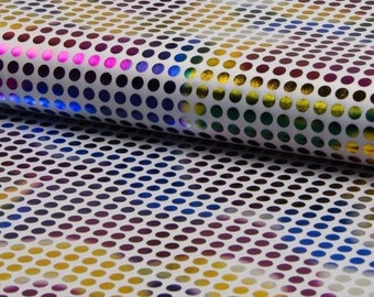 CARNIVAL RAINBOW Fabric - Metallic Polka Dot print material - 150cm wide White