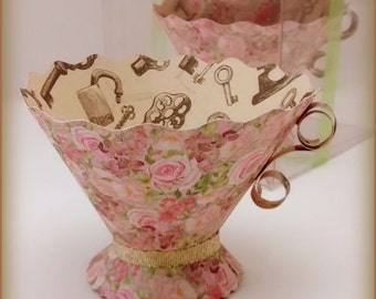 Paper Teacups-Box set of 5 Rose Garden-Alice in Wonderland- Tea Party Favors, Nut & treat Cups,