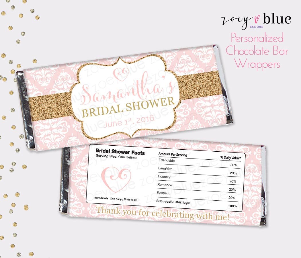 Blush Pink Gold Bridal Shower Chocolate Bar Wrapper