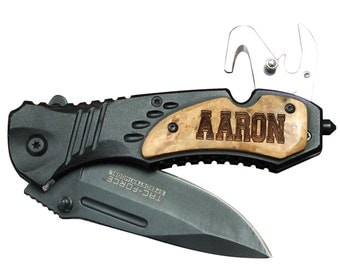 Personalized Pocket Knife, Engraved Folding Knife, Wood Handle Pocket Knife, Groomsmen Gift, Groomsmen Gift Ideas, Groomsmen Knife All Black
