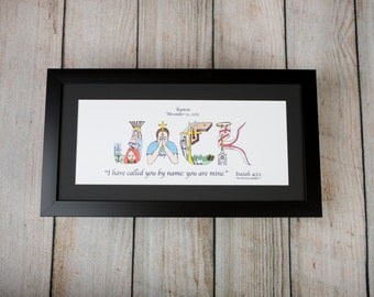 Baby Boy Baptism Gift - Personalized Christian Gifts, Christian Name Art with frame; Baptism Gifts, Christening Gifts