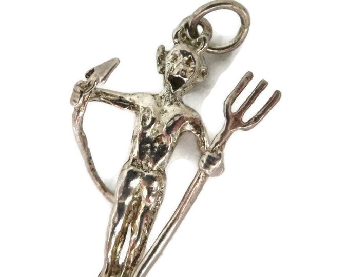 Vintage Sterling Silver Devil Charm, Satan Pitchfork Charm