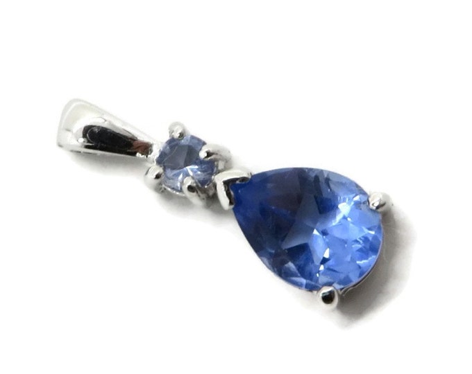 Blue Topaz Drop Pendant, Vintage Sterling Silver Pear Shaped Pendant