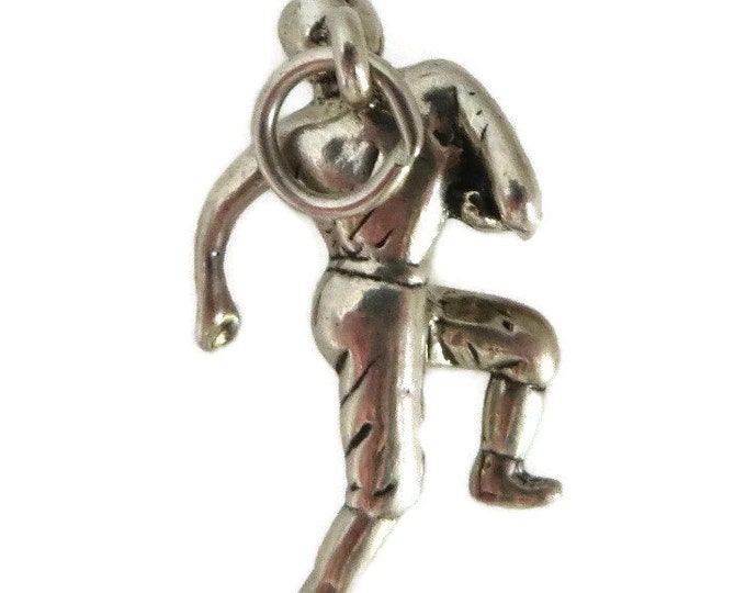 Sterling Silver Football Player Charm, Vintage 3D Sports Pendant