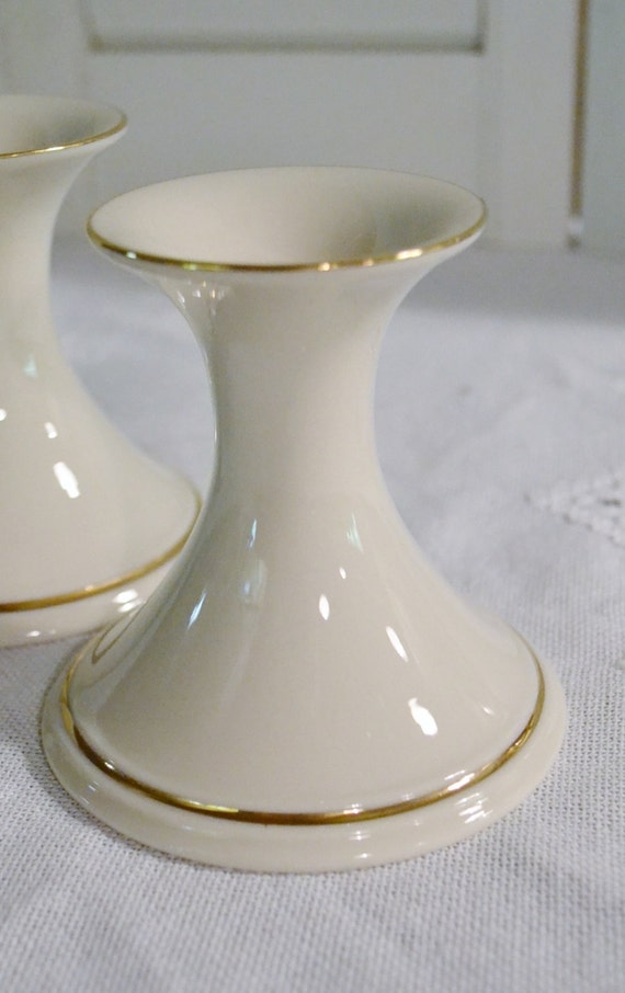 Vintage Lenox Candle Holder Set of 2 Carlton Cream Gold Made