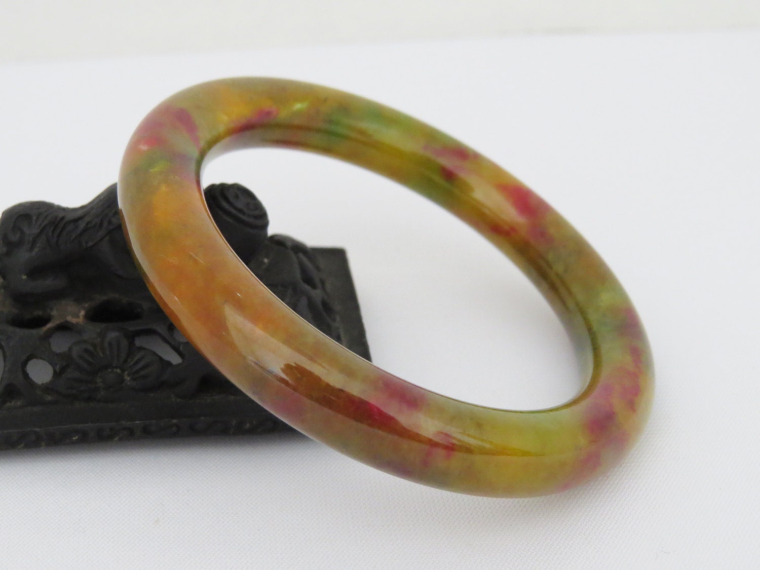 Vintage Natural Green Red Yellow Jade Jadeite by wandajewelry2013