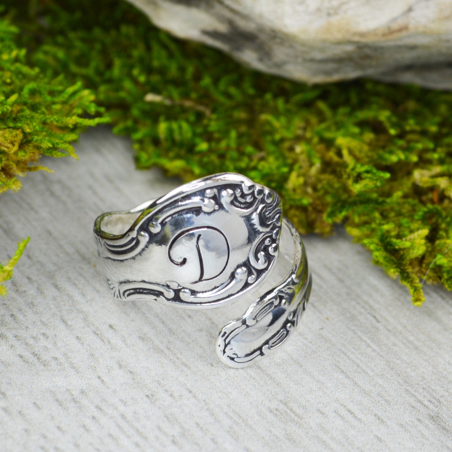 Custom Initial Sterling Silver Spoon Ring