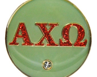 Alpha Chi Omega Sage & Scarlet Greek Letter Golf Ball Marker with Magnetic Hat Clip