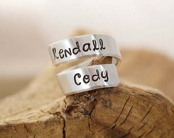 Personalized Wrap Ring - Mommy Ring - Hand Stamped Jewelry - Personalized Rings - Wrap Ring - Personalized Jewelry by Pink Lemon Design
