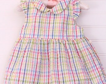 Vintage baby dress multicolored gingham, Oshkosh sz 3-6 mo WITH bloomers
