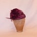 Plum/purple occasion hat decorated with rose, tulle and beading