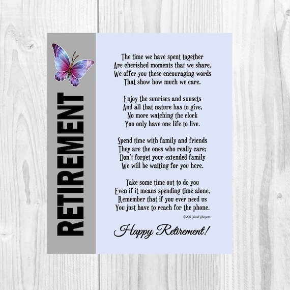 Retirement Poem Retirement Gift Co-Worker Retirement Boss