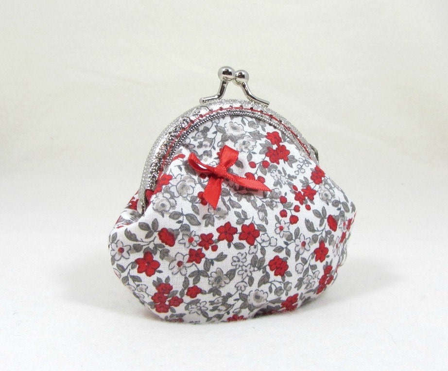 Floral coin purse framed coin pouch gift for her red by JRsbags