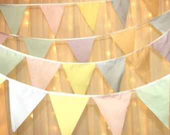 Multi coloured pastel bunting with dots perfect decoration for baby showers, wedding, bedrooms, Christenings, garden event,