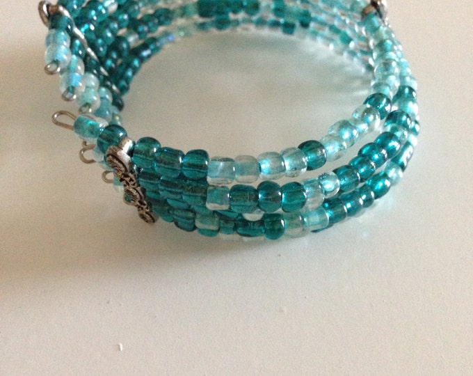 CLEARANCE! blue and green beaded cuff bracelet