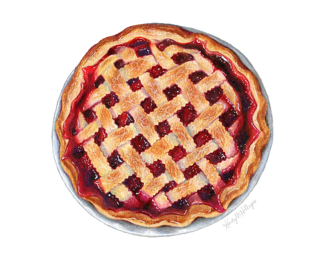 Cherry Pie with Lattice // Food Illustration // Art for