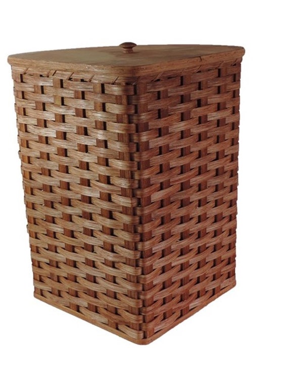 Amish Handmade Small Corner Hamper Basket w/Fitted Lid