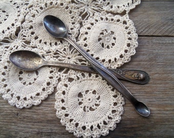 Charming Pair of Antique Silverplate baby Spoons Silver Infant Heirloom Spoons