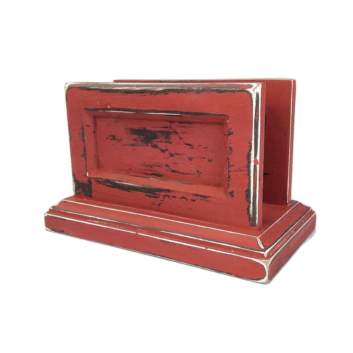 RED NAPKIN HOLDER Rustic Napkin Storage Red Kitchen Decor