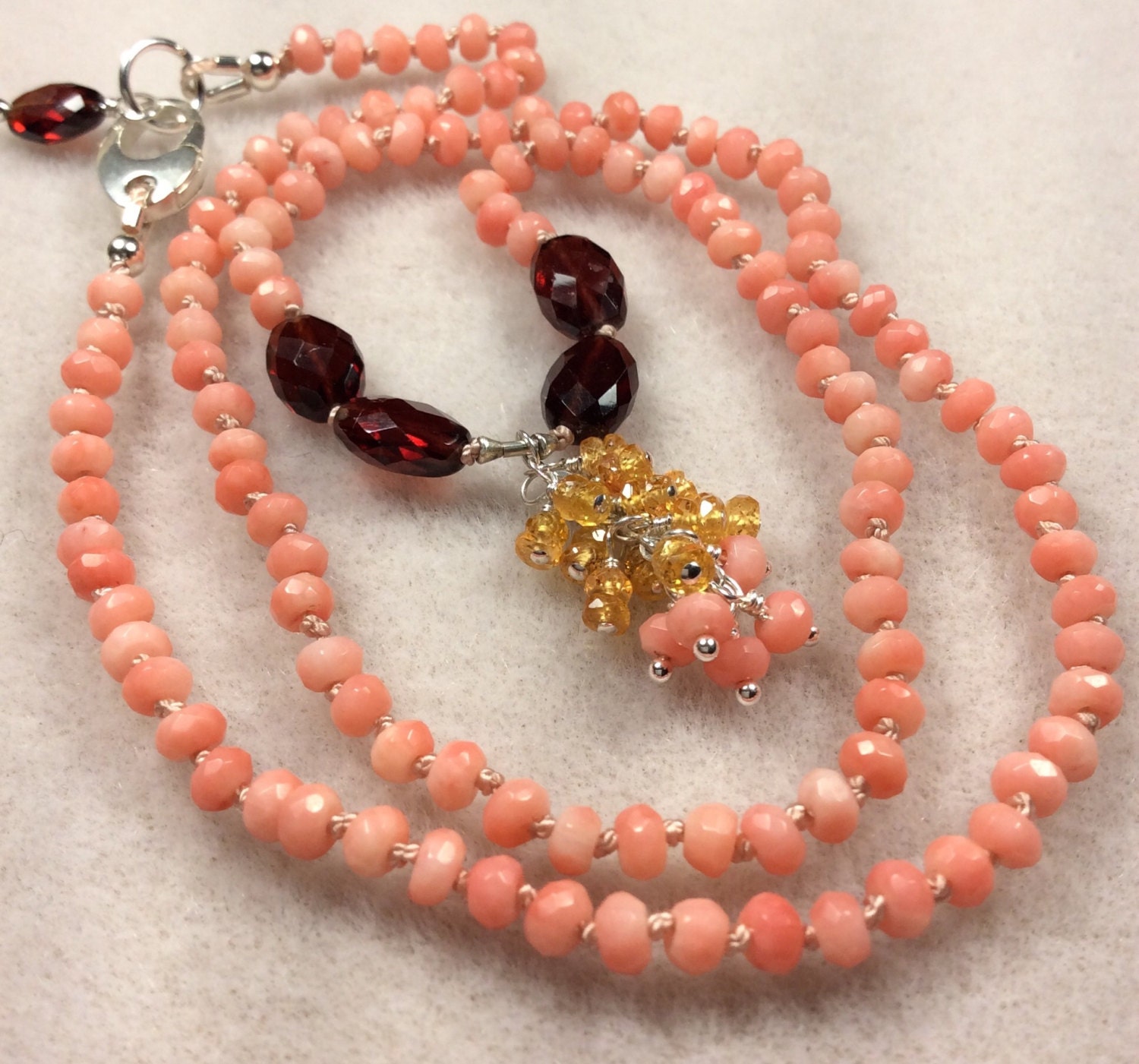 Genuine Coral Knotted Necklace-Salmon colored by IsaStone on Etsy