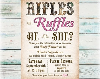 Printable Rifles or Ruffles Gender Reveal Party Invitation - Digital File