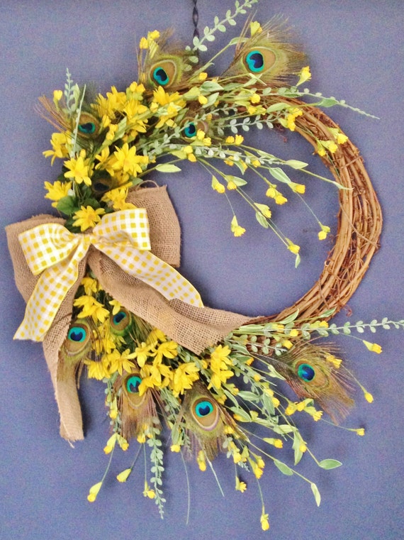 Yellow Peacock Feather Wreath