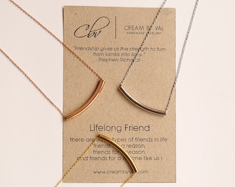 Best Friend Jewelry For Adults - Lifelong Friend - Appreciation Gift Ideas - Rose Gold Tube Necklace - Gold Curved Bar Necklace - BFF Girls