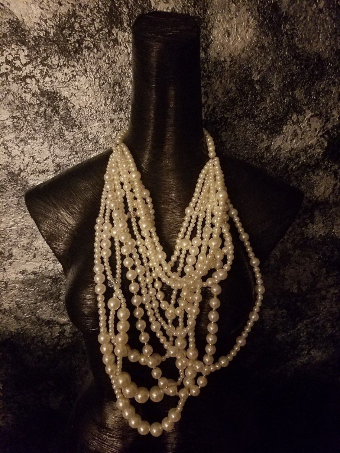 Multi Strand Faux Pearl Bib Necklace Pearl Statement Necklace