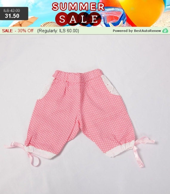 Summer Sale Pink baby pants girls pink and white polka by nomiky