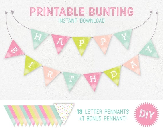 Items similar to Printable Birthday Bunting - happy birthday, pennant ...