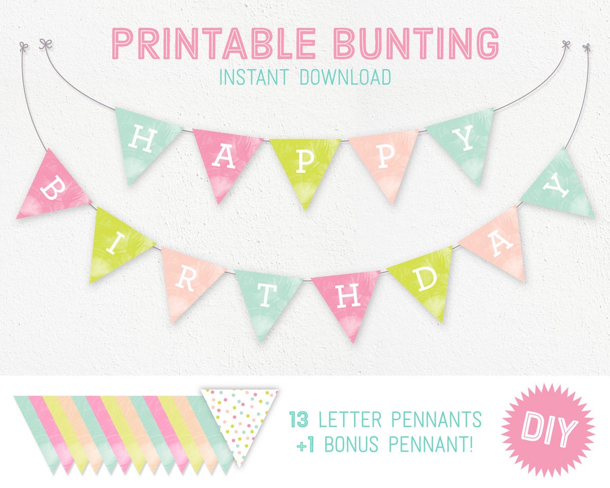 Printable Birthday Bunting happy birthday by LizzyDeeStudio