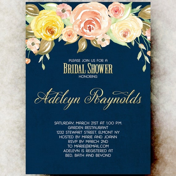 Navy And Yellow Bridal Shower Invitations 3