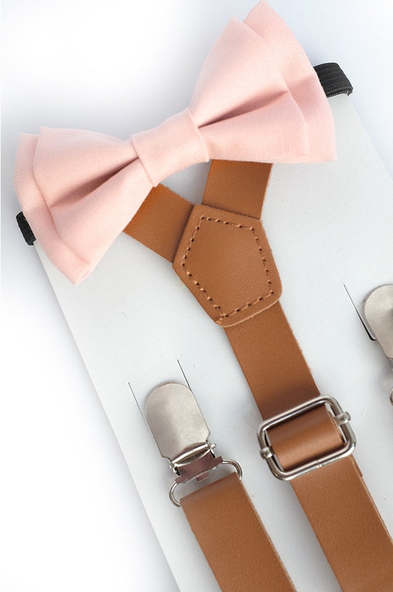 SUSPENDER & BOWTIE SET. Newborn Adult sizes. Light brown pu
