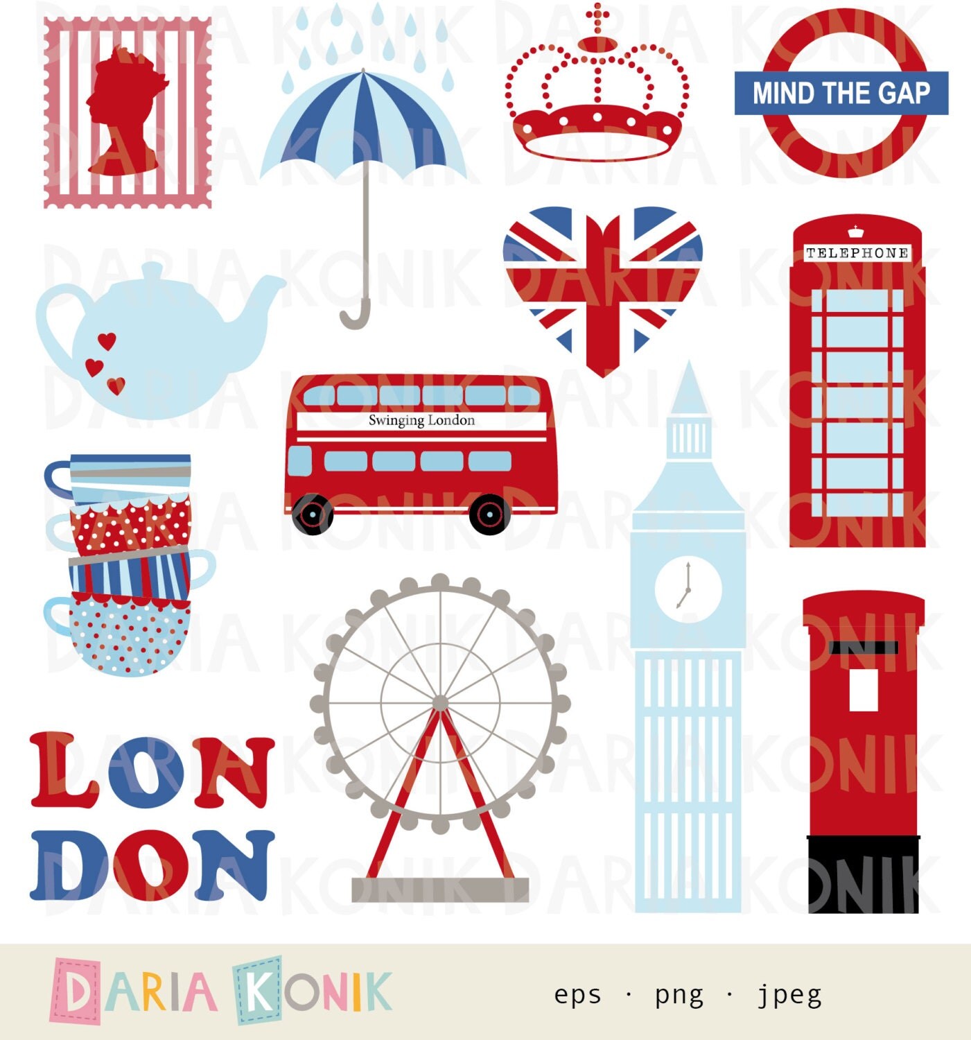 London Clip Art Set-city clipart UK England Great Britain