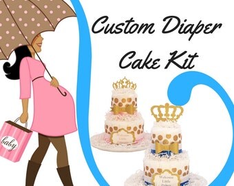 Custom Diaper Cake Kit, 2-tier Diaper Cake Centerpiece Kit, DIY Diaper Cake