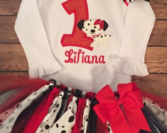 Red and Black Dalmation Birthday Tutu Outfit