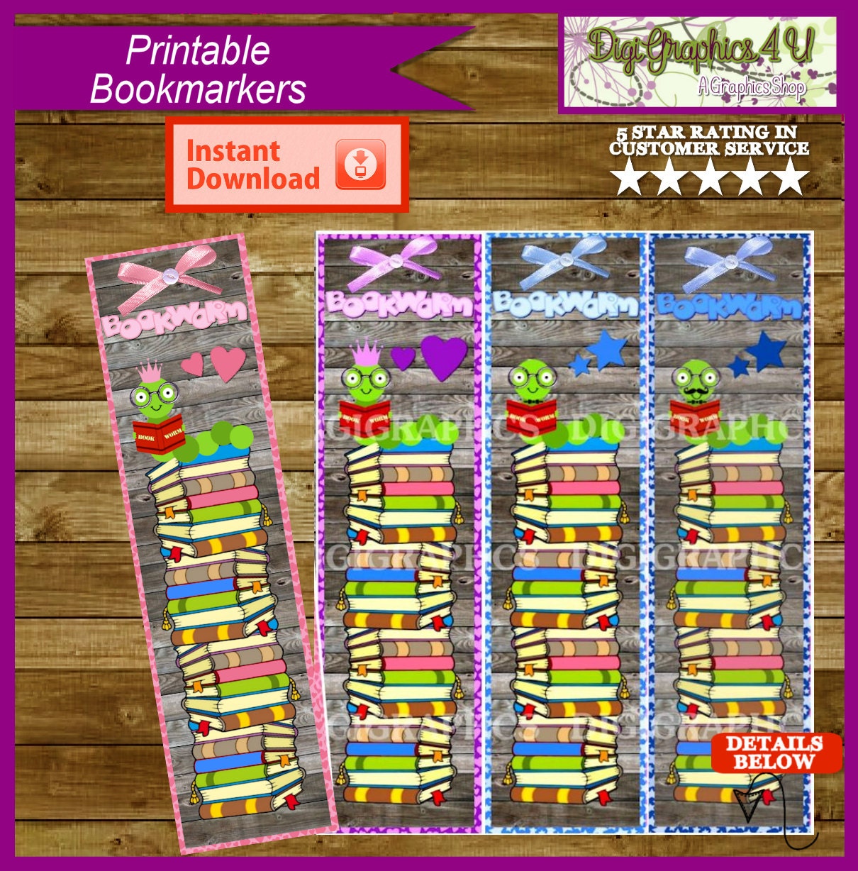 Bookworm Bookmarks Bookmarkers Hanging Tags Printable