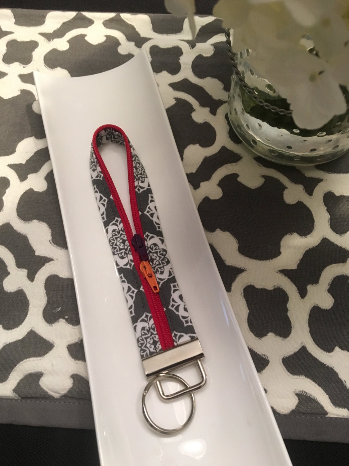 Key Fob Wristlet with Zipper Handcrafted by OrangeBootDesigns