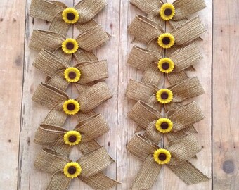 Sunflower Small Bows / Burlap small Bows / Set of 12 / Sunflower Burlap Decorative Bows / Small Sunflower Bows / Sunflower decor /Handmade